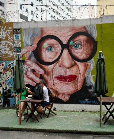 Photo for Bright and Colourful street art of Iris Apfel in Lapa close to the Selaron Steps, Rio de Janeiro, Brazil, October 27, 2023. - Royalty Free Image