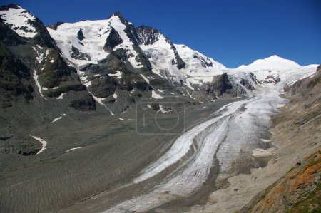 A view of the Grossglockner Glacier, Austria under a blue sky in 2009. 