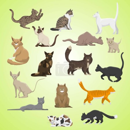 Ilustración de Conjunto de gatos, gatos y perros. ilustración vectorial - Imagen libre de derechos