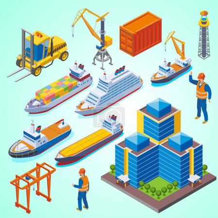 Illustration for Set of isometric icons of the city, vector illustration - Royalty Free Image