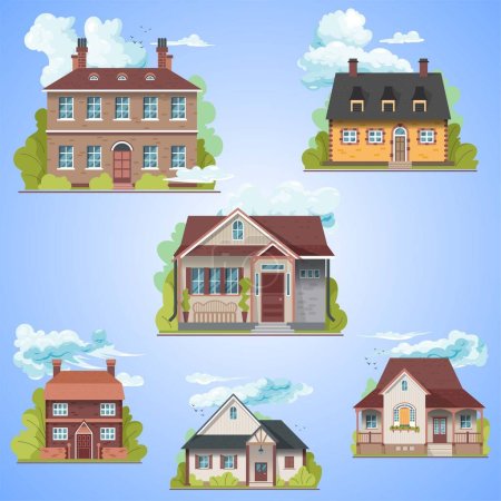 Ilustración de Casa con casas y árboles - Imagen libre de derechos