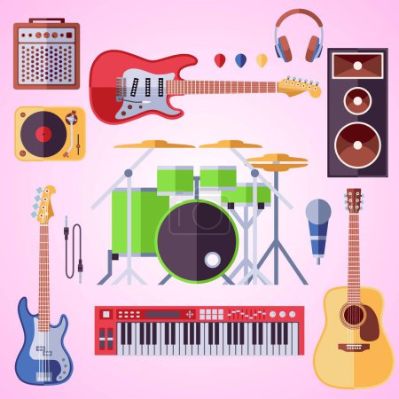 Music instruments and musical instrument set. vector illustration
