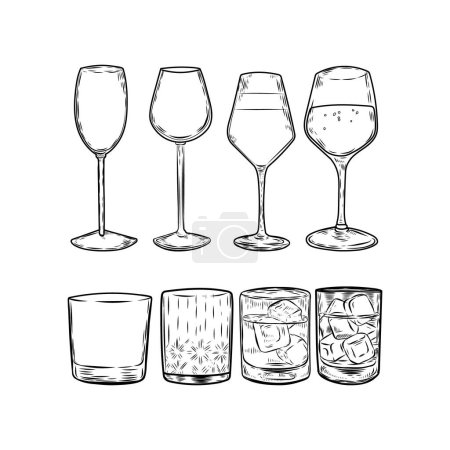 Glasses for alcohol line drawing isolated on white background.