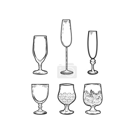 Glasses for alcohol line drawing isolated on white background.