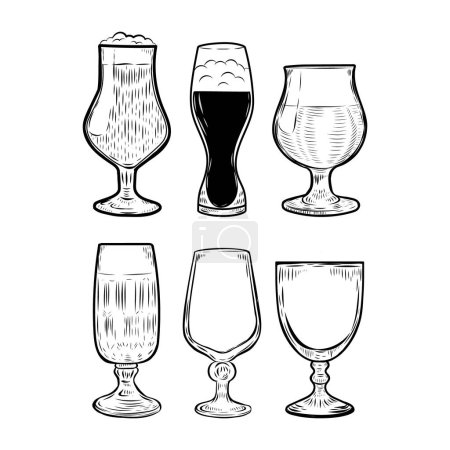 Alcohol glasses line drawing isolated on white background.