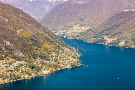 Photo for Lago di Como, Lake Como, Italy, with Palacios, grand houses. View from above from Montepiatto, Torno, Italy. Blue skies and vibrant colours. High quality photo - Royalty Free Image