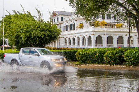 Street view with presidential residence in Paramaribo, Surinam. High quality photo