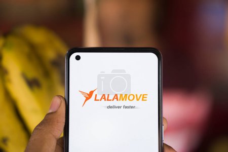 Photo for Dhaka, Bangkadesh- 17 February 2024: Lalamove logo is displayed on smartphone. - Royalty Free Image