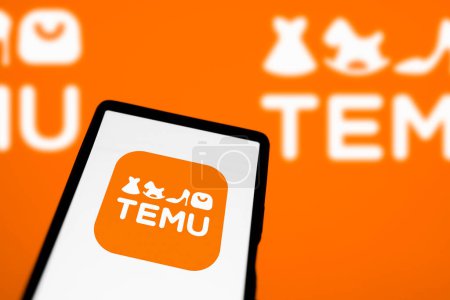 Photo for Dhaka, Bangladesh- 21 February 2024: Temu logo is displayed on smartphone. - Royalty Free Image