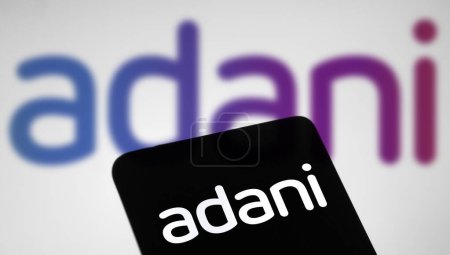 Photo for Dhaka, Bangladesh- 26 February 2024: Adani Group logo displayed on smartphone. - Royalty Free Image
