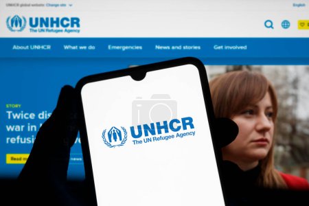 Photo for Dhaka, Bangladesh- 05 March 2024: United Nations High Commissioner for Refugees (UNHCR) logo is displayed on smartphone. - Royalty Free Image