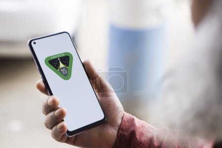 Photo for Dhaka, Bangladesh- 02 Apr 2024: Android 15 logo is displayed on smartphone. Android 15 is an upcoming major release of the Android mobile operating system. - Royalty Free Image