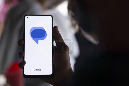 Photo for Dhaka, Bangladesh- 13 Apr 2024: Google messages logo is displayed on smartphone. - Royalty Free Image