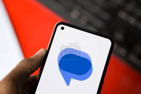 Photo for Dhaka, Bangladesh- 13 Apr 2024: Google messages logo is displayed on smartphone. - Royalty Free Image