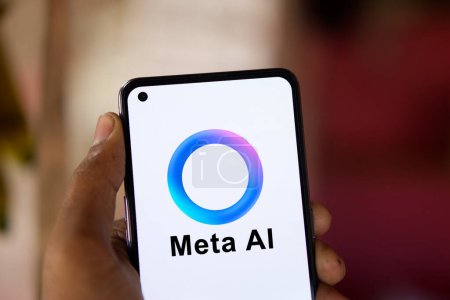 Photo for Dhaka, Bangladesh- 21 April 2024: Meta AI logo is displayed on smartphone. Meta introduced new artificial intelligence. - Royalty Free Image