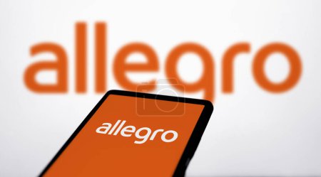 Photo for Dhaka, BD- 29 May 2024: Allegro logo is displayed on smartphone. - Royalty Free Image