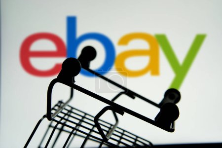 Photo for Dhaka, BD- 29 May 2024: A silhouette of a shopping cart is in front of the Ebay.com - Royalty Free Image