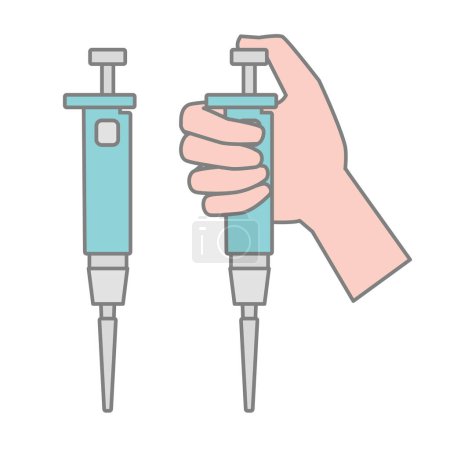 Illustration for Vector illustration of hand holding micropipette & micropipette - Royalty Free Image