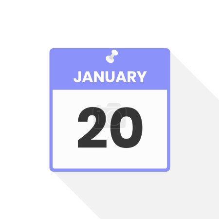 Téléchargez les illustrations : 20 janvier icône du calendrier. Date, Mois calendrier icône vectoriel illustration - en licence libre de droit