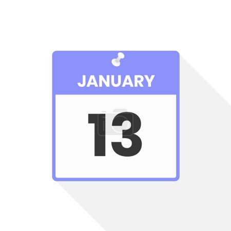 Illustration for January 13 calendar icon. Date, Month calendar icon vector illustration - Royalty Free Image