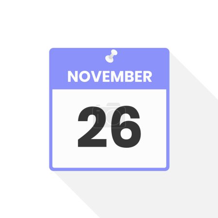 Téléchargez les illustrations : 26 novembre icône du calendrier. Date, Mois calendrier icône vectoriel illustration - en licence libre de droit