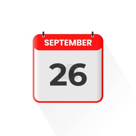 Illustration for 26th September calendar icon. September 26 calendar Date Month icon vector illustrator - Royalty Free Image