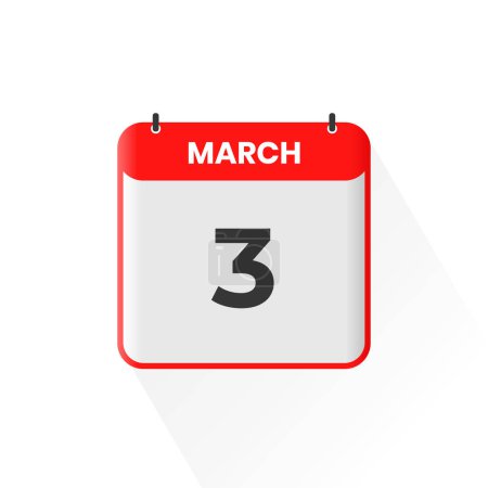 Téléchargez les illustrations : Icône calendrier du 3 mars. 3 mars calendrier Date Mois icône vecteur illustrateur - en licence libre de droit