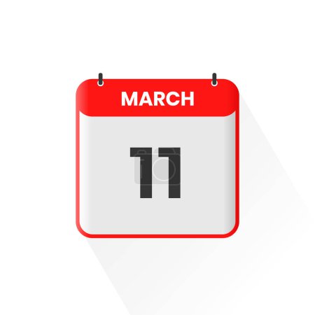 Illustration for 11th March calendar icon. March 11 calendar Date Month icon vector illustrator - Royalty Free Image