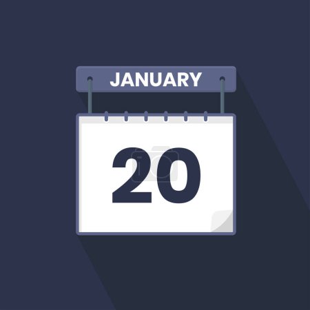 Téléchargez les illustrations : Icône calendrier du 20 janvier. 20 janvier calendrier Date Mois icône vecteur illustrateur - en licence libre de droit
