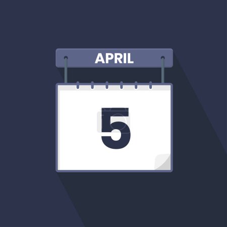 Illustration for 5th April calendar icon. April 5 calendar Date Month icon vector illustrator - Royalty Free Image