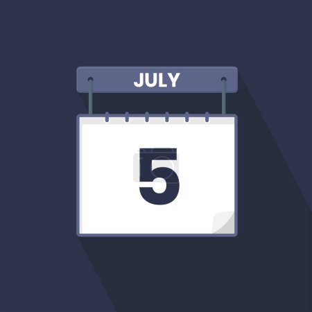 Téléchargez les illustrations : Icône calendrier du 5 juillet. 5 juillet calendrier Date Mois icône vecteur illustrateur - en licence libre de droit