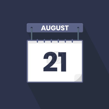 Téléchargez les illustrations : Icône calendrier du 21 août. 21 août calendrier Date Mois icône vecteur illustrateur - en licence libre de droit