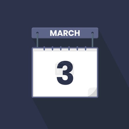 Téléchargez les illustrations : Icône calendrier du 3 mars. 3 mars calendrier Date Mois icône vecteur illustrateur - en licence libre de droit