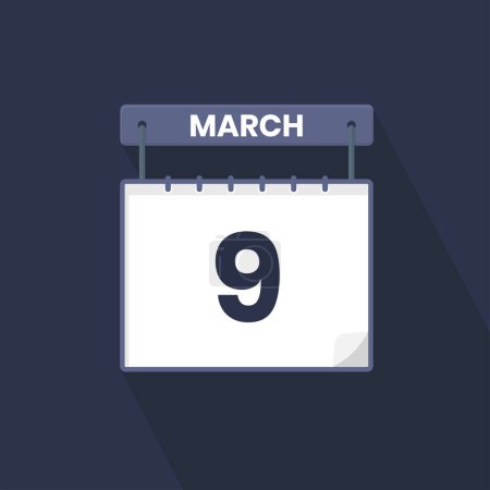 Téléchargez les illustrations : Icône calendrier du 9 mars. 9 mars calendrier Date Mois icône vecteur illustrateur - en licence libre de droit