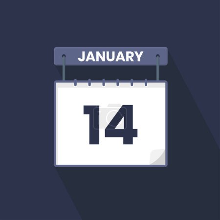Illustration for 14th January calendar icon. January 14 calendar Date Month icon vector illustrator - Royalty Free Image