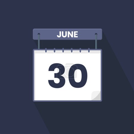 Illustration for 30th June calendar icon. June 30 calendar Date Month icon vector illustrator - Royalty Free Image