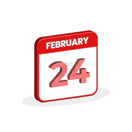 Illustration for 24th February calendar 3D icon. 3D February 24 calendar Date, Month icon vector illustrator - Royalty Free Image