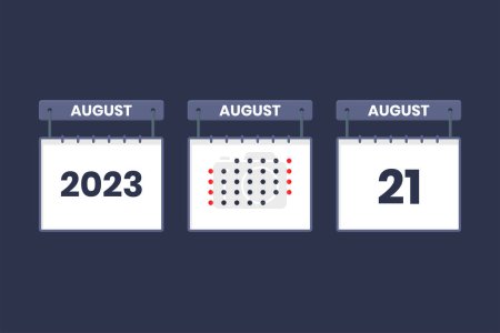 Téléchargez les illustrations : 2023 calendrier conception août 21 icône. 21 août calendrier, rendez-vous, concept de date importante. - en licence libre de droit