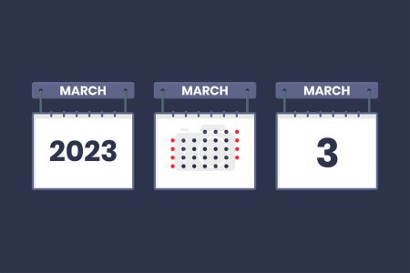 Téléchargez les illustrations : Conception du calendrier 2023 3 mars icône. Calendrier du 3 mars, rendez-vous, concept de date importante. - en licence libre de droit