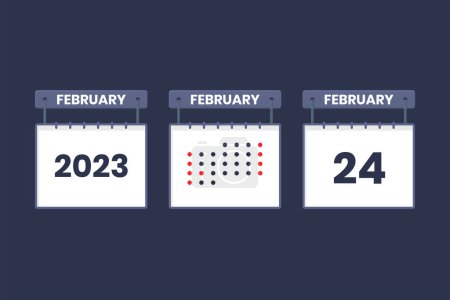 Illustration for 2023 calendar design February 24 icon. 24th February calendar schedule, appointment, important date concept. - Royalty Free Image