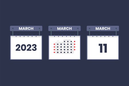 Illustration for 2023 calendar design March 11 icon. 11th March calendar schedule, appointment, important date concept. - Royalty Free Image
