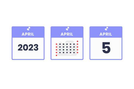 Illustration for April 5 calendar design icon. 2023 calendar schedule, appointment, important date concept - Royalty Free Image