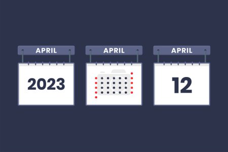 Illustration for 2023 calendar design April 12 icon. 12th April calendar schedule, appointment, important date concept. - Royalty Free Image