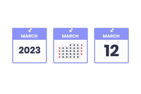 Téléchargez les illustrations : 12 mars icône de conception de calendrier. 2023 calendrier, rendez-vous, concept de date importante - en licence libre de droit