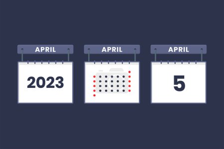 Illustration for 2023 calendar design April 5 icon. 5th April calendar schedule, appointment, important date concept. - Royalty Free Image