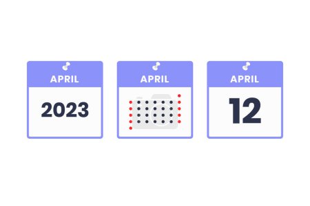 Illustration for April 12 calendar design icon. 2023 calendar schedule, appointment, important date concept - Royalty Free Image