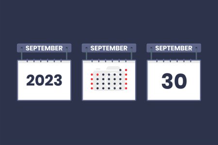 Ilustración de 2023 diseño del calendario 30 de septiembre icono. Calendario 30 de septiembre horario, cita, concepto de fecha importante. - Imagen libre de derechos