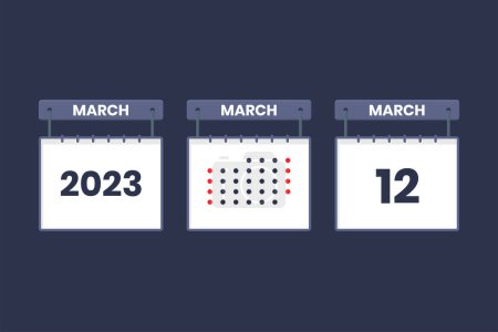 Téléchargez les illustrations : Conception du calendrier 2023 12 mars icône. 12 mars calendrier, rendez-vous, concept de date importante. - en licence libre de droit