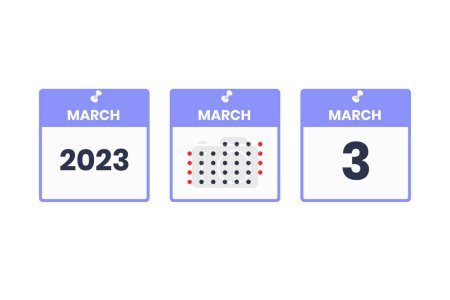 Téléchargez les illustrations : 3 mars icône de conception de calendrier. 2023 calendrier, rendez-vous, concept de date importante - en licence libre de droit
