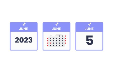 Illustration for June 5 calendar design icon. 2023 calendar schedule, appointment, important date concept - Royalty Free Image
